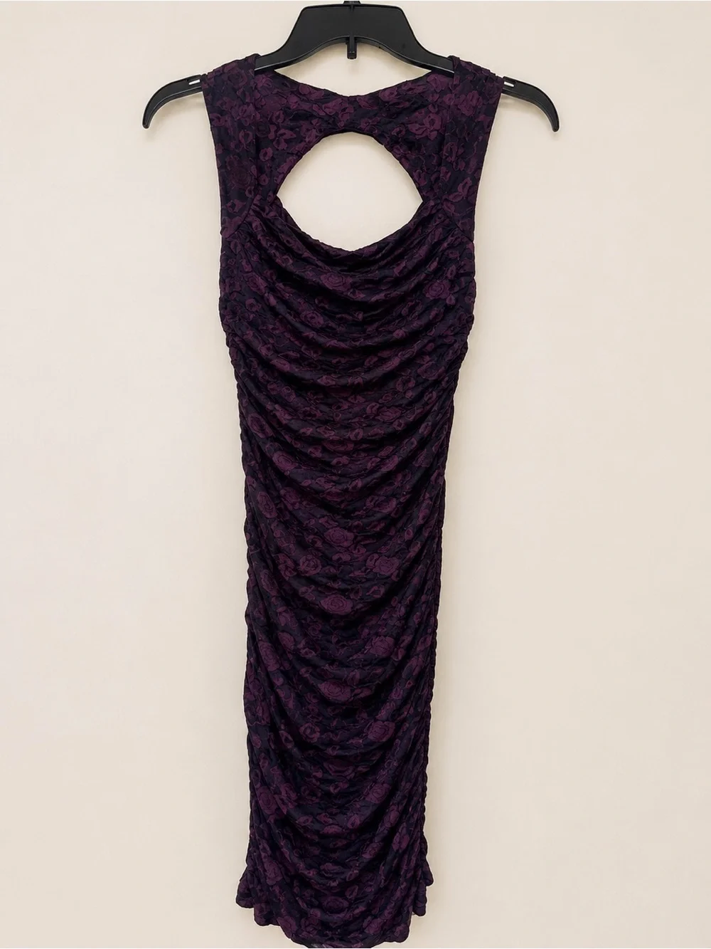 Free People Stretchy Knit Dusty Black Rose Bodycon Mini Dress Cutout Back XS